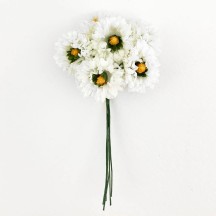 6 White Fabric Ruffled Daisy Blossoms ~ Austria ~ 1-1/8"